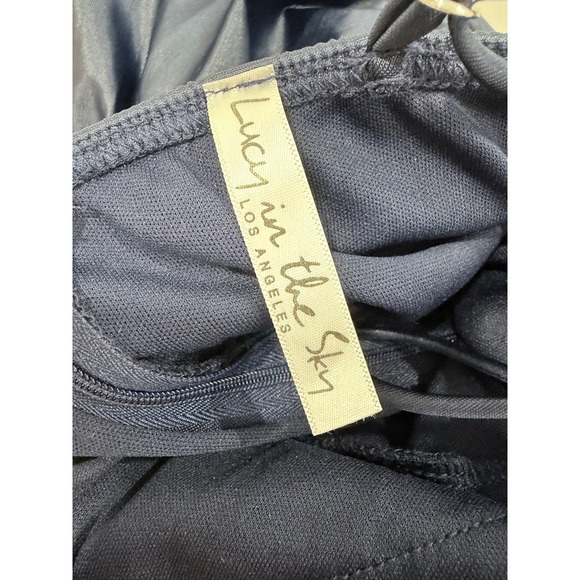 Lucy in the Sky Navy Ruched Bodycon Mini Dress Spaghetti Strap V-Neck Size M - Picture 7 of 8